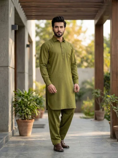 Men's Full Sleeve Pathani Kurta with Salwar – Wine Maroon
